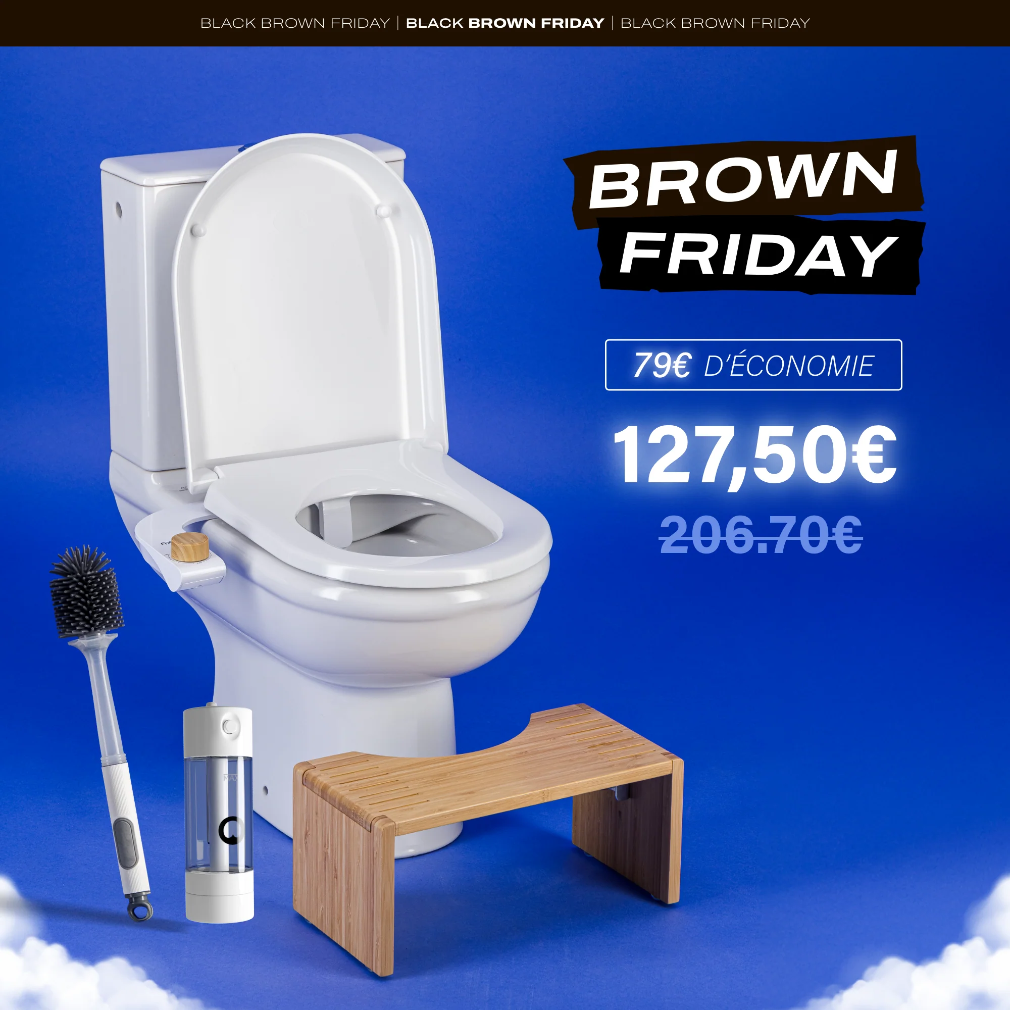 Pack de : WC Japonais BOKU en Kit - Installation 5 min + BOKU Mini + Tabouret + Brosse de toilettes