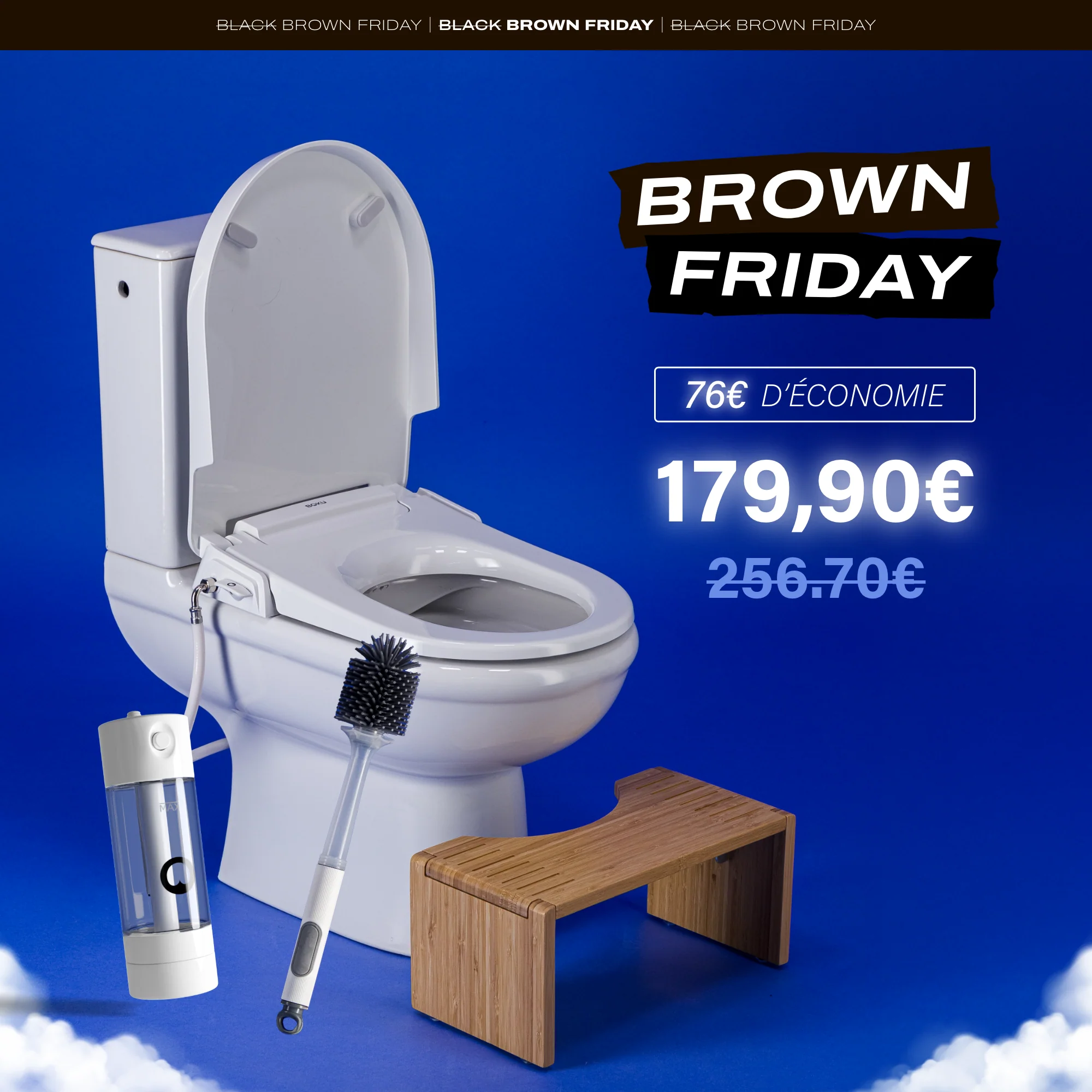 Pack de : Abattant Japonais + BOKU Mini+ Tabouret + Brosse de toilettes